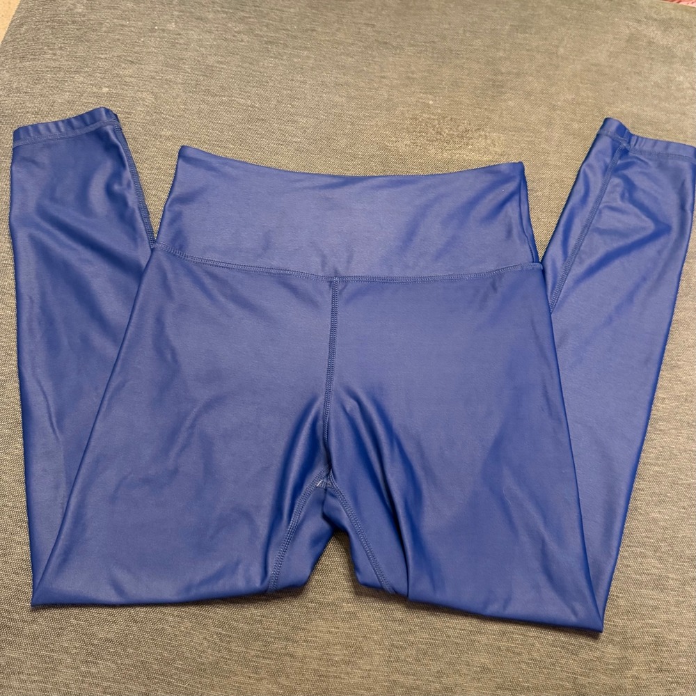 Zyia Active Blue Metallic High Waisted Leggings Women Yoga Workout